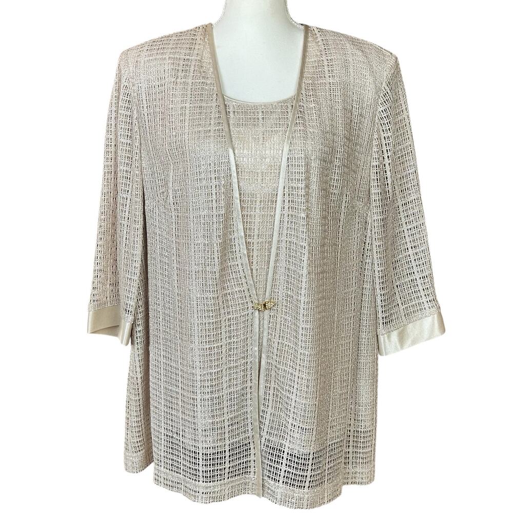 R&M Richards Evening Top Sze 22 WP Shimmery Cream Sheer Lined Classic Eventwear